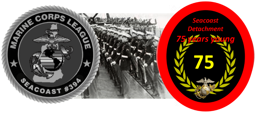 75th anniversary badge of Seacoast detachment with soldiers in black and white.